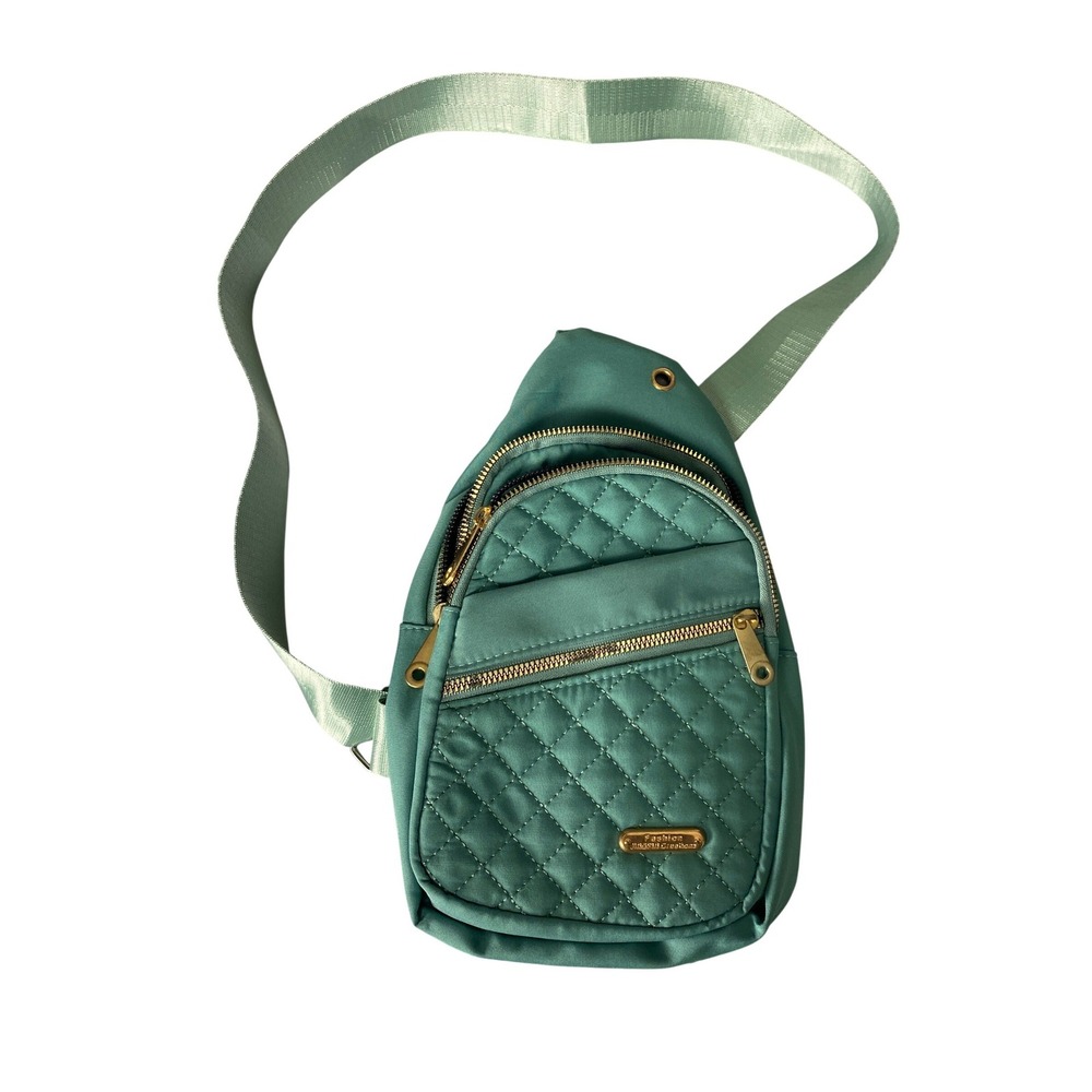 Fashion JIAOSHII Creation Teal Green Quilted Nylon Sling Crossbody Bag Small